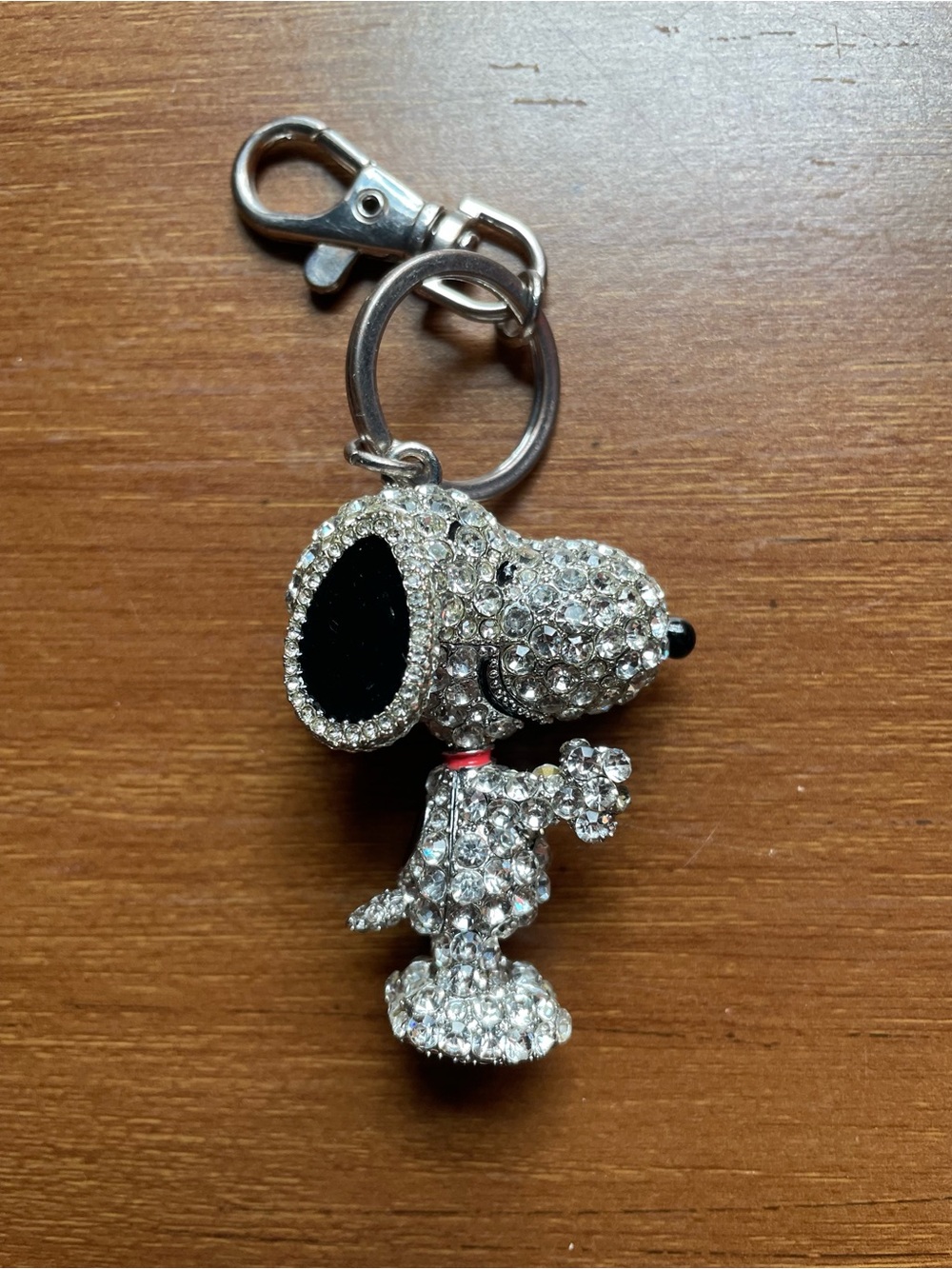 Crystal Pave Peanuts Snoopy Keychain Charm - Clear Rhinestones